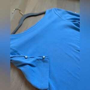 Rafaella Blue Short Sleeve Top with Pearl Details